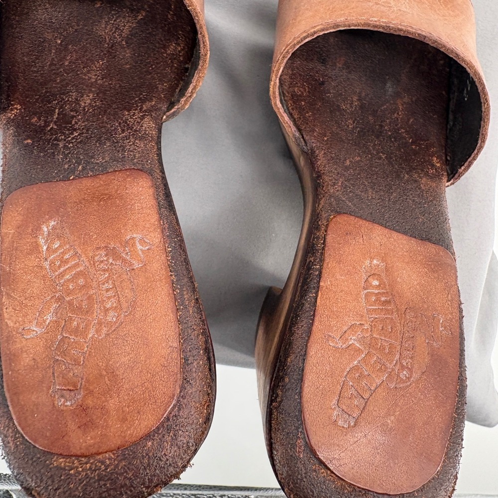 Freebird by Steven Cuba Tan Leather Wood Platform Clog Sandals Womens 7 FB-CUBA - Picture 12 of 14